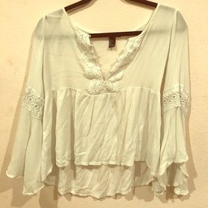 Forever 21 White Bell-Sleeve Crochet Floral Blouse